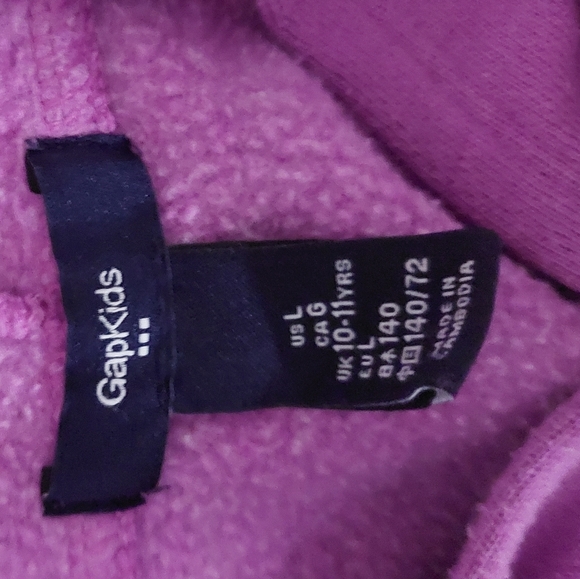 Gap kids hooded sweater size kids age 10-11 us-L color purple with white letters - Picture 3 of 3